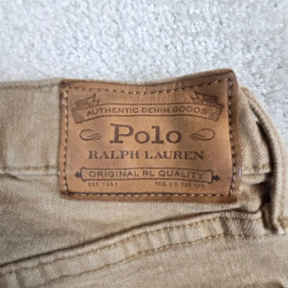 Polo Ralph Lauren Varick Slim Straight Pants Mens 34x30 Tan Khaki Denim Jeans